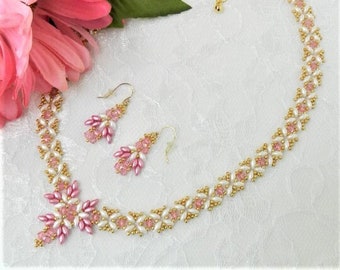 NECKLACE SET TUTORIAL - Beaded Crystal & SuperDuo "Star Flower" Necklace and Earrings Set