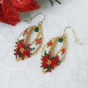 Brick Stitch Leaf Christmas Poinsettia Earring TUTORIAL/PATTERN