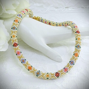 DIY Beaded Seed Bead Spiral Tubular Peyote Flower Diamonds Necklace pattern/tutorial (DIGITAL DOWNLOAD)