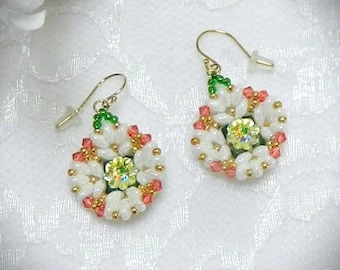 Beaded Crystal & SuperDuo Spring Flower Earrings TUTORIAL/PATTERN