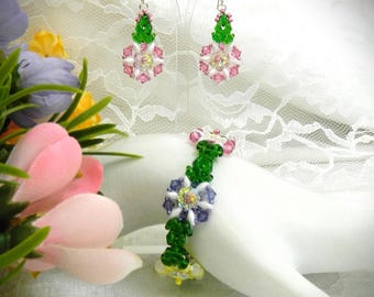 Conjunto de pulsera y pendientes DIY con diseño de enredadera de flores y cristales SuperDuo (DESCARGA DIGITAL)