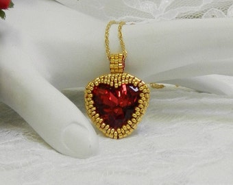 Beaded Crystal Heart Bezel Pendant Necklace