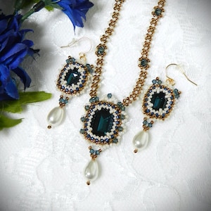 Conjunto de collar y pendientes Midnight Lace con rectángulos de cristal Montana TUTORIAL/PATRÓN