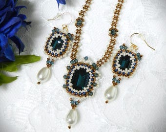 Beaded Necklace and Earring set with Crystal Rectangles Midnight Lace Pattern - DIY (DIGITAL DOWNLOAD)