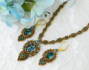 NECKLACE SET TUTORIAL for SuperDuo and MiniDuo beads plus Oval Crystals - Analice Oval Duo Earrings & Pendant Necklace