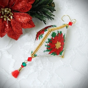 Beaded 3D Peyote Pod Poinsettia pattern Christmas Ornament - TUTORIAL/DOWNLOAD