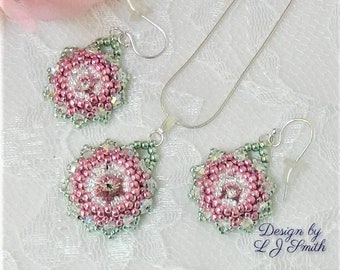NECKLACE SET TUTORIAL - Beaded Crystal Rivoli Flower Pendant and Earrings