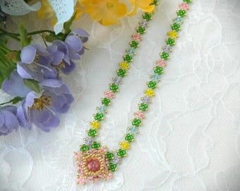 Beaded DIY Pondo Flower Pattern Necklace and Earrings with Rivoli Bezel (DIGITAL DOWNLOAD)