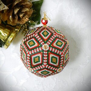 DIY 3D Beaded Peyote Triangle Geometric Pattern Ball Christmas Ornament (TUTORIAL/DOWNLOAD)