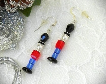 Hand Beaded Christmas Crystal Nutcracker Earrings