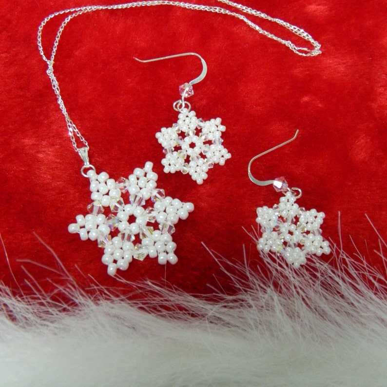 Beaded Crystal Snowflake Earrings and/or Necklace image 1