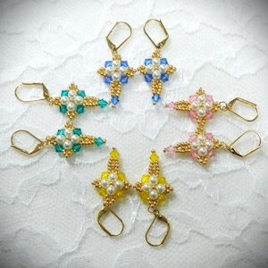 EASY Beaded Crystal and Pearl Birthstone Cross Earrings TUTORIAL/PATTERN
