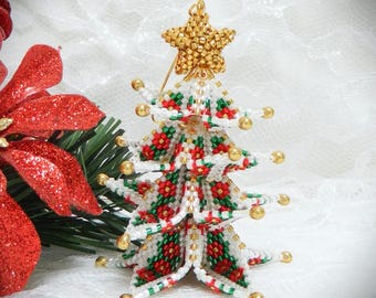 Beaded 3D Peyote Pod  Poinsettia Tree Pattern Christmas Ornament Tutorial - DIGITAL/DOWNLOAD