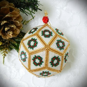 DIY Beaded 3D Peyote Triangle Wreath pattern Christmas Ball Ornament TUTORIAL/DOWNLOAD