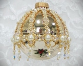 DIY Beaded Golden Pearl Christmas Ornament Cover TUTORIAL/PATTERN