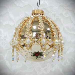 DIY Beaded Golden Pearl Christmas Ornament Cover TUTORIAL/PATTERN