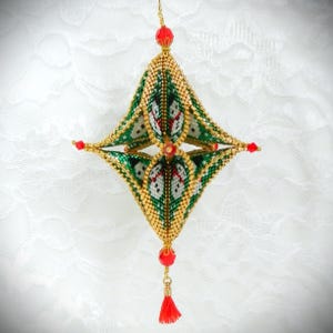 ビーズ細工のペヨーテ雪だるまオープンポッド3DクリスマスオーナメントDIYチュートリアル/パターン