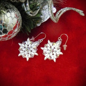 Hand Woven Christmas Super Duo & Crystal Snowflake Beaded Earrings