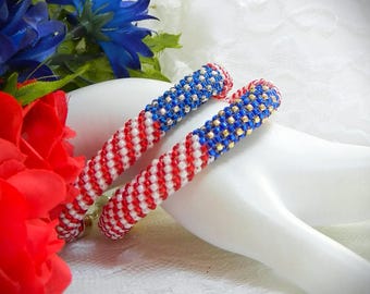 Tubular Peyote Patriotic Flag Bracelets TUTORIAL/PATTERN