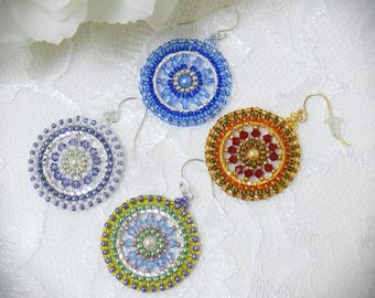 Beaded Swarovski Crystal Hoop "Color Wheel" Earrings - TUTORIAL/PATTERN