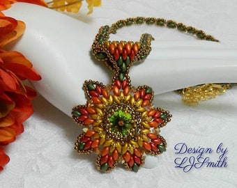 NECKLACE SET TUTORIAL - Beaded Starburst SuperDuo & Crystal Medallion Pendant, Necklace and Earrings