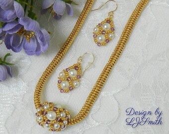 NECKLACE SET TUTORIAL - "Beaded Bead Pearl Slider" Beaded Pearl & Crystal Necklace and Earrings