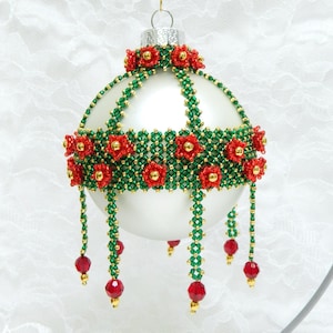 Beaded Pondo Stitch Poinsettia Garden Christmas Ornament Cover TUTORIAL/PATTERN