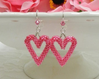 Beaded 3D Heart Drop Earrings