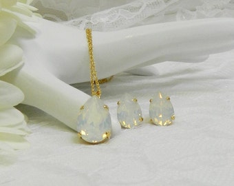 Solitaire Crystal Opal Pear Solitaire Pendant and/or Matching Earrings