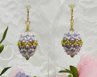 EARRING TUTORIAL - Beaded Pearl, Crystal & Seed Bead Easter Egg Earrings