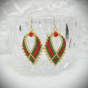 Beaded Brick Stitch Leaf Christmas Pattern - Earrings DIY (DIGITAL DOWNLOAD)