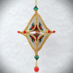Beaded 3D Peyote Open Pod Poinsettia Pattern Christmas Ornament - DIY (DIGITAL DOWNLOAD)
