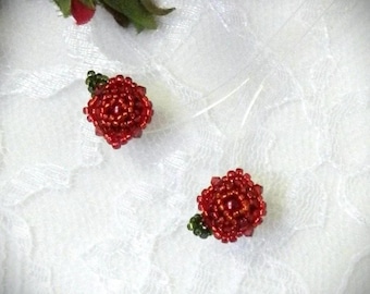 DIY Beaded Crystal & Seed Bead "Miniature Rose" Pattern Post Earrings (DIGITAL DOWNLOAD)