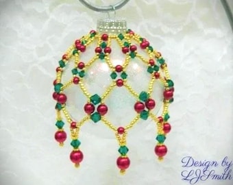 Beaded Crystal and Pearl Holly Berry Christmas Ornament Cover DIY TUTORIAL/PATTERN