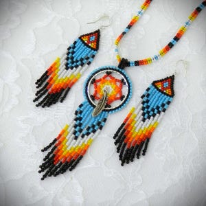 Beaded Native American Inspired Dreamcatcher Necklace and Earrings TUTORIAL/PATTERN