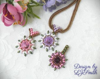 ビーズクリスタル＆スーパーデュオフラワーペンダント＆ネックレス「Ma Belle Fleur」 - チュートリアル/パターン
