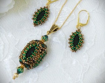 Beaded Crystal Lantern Necklace and Earrings TUTORIAL/PATTERN