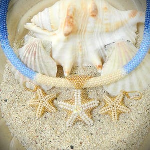 Starfish with Ocean Ombre Beaded Tubular Peyote Necklace and Matching Earrings TUTORIAL/PATTERN