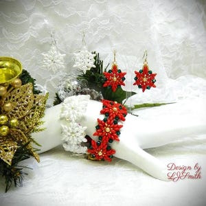 Woven Crystal & SuperDuo Poinsettia and Snowflake Christmas Bracelet/Earrings Set DIY TUTORIAL/PATTERN