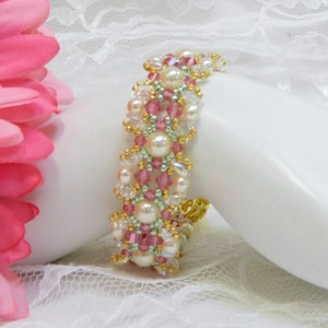 BRACELET SET TUTORIAL - Beaded Pearl, Crystal & SuperDuo Bracelet and Earrings &quot;Spring Romance&quot; set