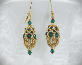 Beaded Teardrop and Crystal "Captured Pear" DIY Pattern Earrings (DIGITAL DOWNLOAD)