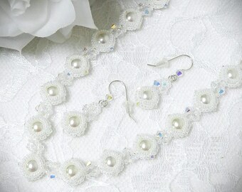 Beaded Classic Bridal Seed Bead & Pearl Sparkle Necklace, Bracelet and Earrings - TUTORIAL/PATTERN