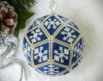 DIY 3D Beaded Peyote Triangle Ball Snowflake Christmas Ornament pattern/tutorial (DIGITAL DOWNLOAD)