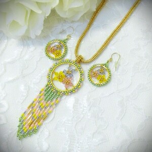 DIY Beaded Flower Crystal Pendant, Necklace & Hoop Earrings Dreamcatcher pattern (DIGITAL DOWNLOAD)
