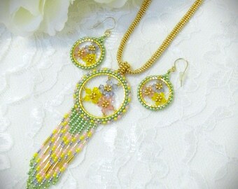 DIY Beaded Flower Crystal Pendant, Necklace & Hoop Earrings Dreamcatcher pattern (DIGITAL DOWNLOAD)
