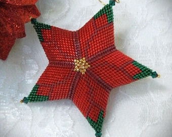 Beaded 3D Peyote Starflower Poinsettia DIY Christmas Ornament TUTORIAL/PATTERN