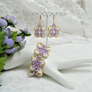 Beaded SuperDuo Flower Square Bracelet SET