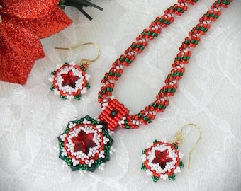 DIY Beaded Crystal Rivoli Pendant Necklace & Earrings Christmas Pattern (DIGITAL DOWNLOAD)