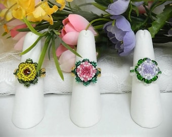 Beaded Crystal "Flower Ring" TUTORIAL/PATTERN