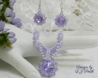 NECKLACE SET TUTORIAL - Beaded Crystal Rivoli Pendant/Necklace and Matching Earrings - "Rivoli Fun Set"